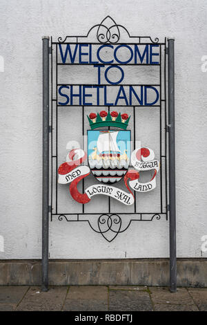 Ein Willkommen bei Shetland in Lerwick, Shetlandinseln, Schottland, Großbritannien, Europa. Stockfoto