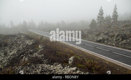 Ein schönes Foto von einem hohen Berg Straße, gründliche eine vulkanische Landschaft auf Teneriffa, Spanien Stockfoto