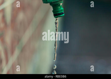 Wasser tropft von einem Hahn auf dem Hof Stockfoto