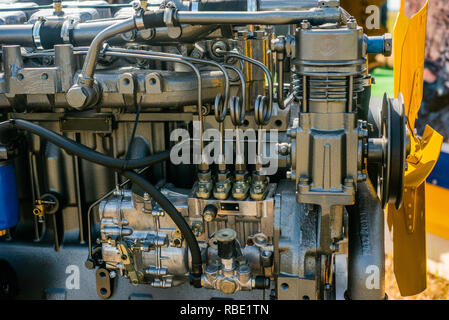 Metall Pumpe, Motor, Teile für landwirtschaftliche Maschinen. Stockfoto