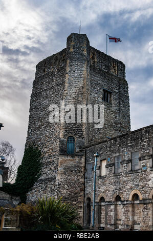 St. George's Tower, Oxford Castle gesehen vom Schloss Gründe, die ein Gefängnis werden jetzt ein Malmaison Hotel verwendet. Stockfoto