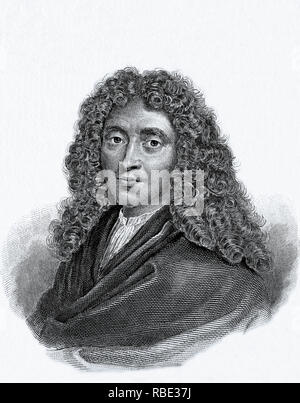 Molière, Jean-Baptiste Poquelin (1622-1673) berühmte französische Dramatiker, Schauspieler und Dichter. Französische Kultur, Französische Literatur. Gravur Stockfoto