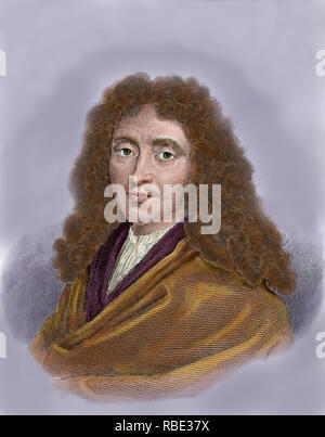 Molière, Jean-Baptiste Poquelin (1622-1673), französischer Dramatiker, Schauspieler und Dichter. Die französische Kultur. Gravur, später Färbung. Stockfoto