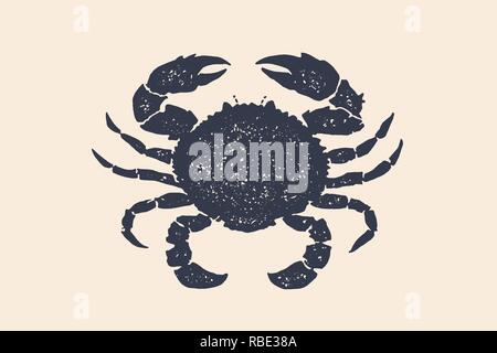 Krabbenform. Konzept Design handgezeichnet. Isolierte schwarze Silhouette Stock Vektor