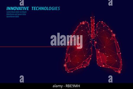 Menschliche lungen Laser Chirurgie operation Low Poly. Medizin Krankheit medikamentöse Behandlung schmerzhaft. Rote Dreiecke polygonale 3D-Render Form. Apotheke, Tuberkulose, Krebs template Vector Illustration Stock Vektor