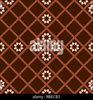 Braun diagonalen Schachbrettmuster mit abstrakten Blumen Stockfoto