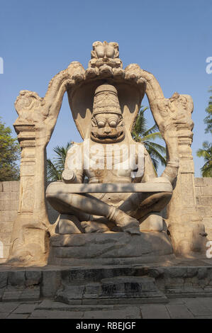 Lakshmi Narasimha Statue an Hampi, Karnataka, Indien Stockfoto