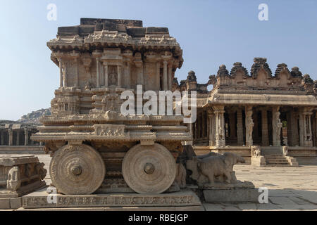 Stein Charriot an Vittala Tempel ion Hampi, Karnataka, Indien Stockfoto