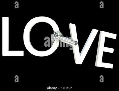 Motto Liebe des roten Buchstaben durch eine Halterung angeschlossen. Isolierte Hintergrund. Hohe Auflösung. 3D-Rendering Stockfoto
