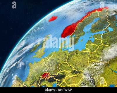 EFTA-Länder auf realistischen Modell der Erde mit Ländergrenzen und sehr detaillierten Planeten und Wolken. 3D-Darstellung. Elemente dieser Stockfoto