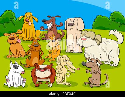 Cartoon Illustration der Lustige Hunde Haustier Comicfiguren Gruppe Stock Vektor