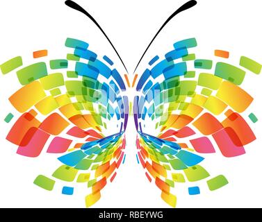 Abstrakte geometrische bunte Schmetterling isoliert auf weißem Hintergrund Stock Vektor