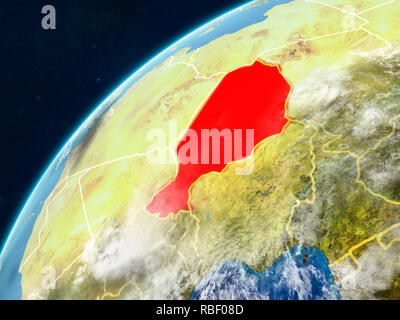 Niger auf realistischen Modell der Erde mit Ländergrenzen und sehr detaillierten Planeten und Wolken. 3D-Darstellung. Elemente dieses Bild Fell Stockfoto