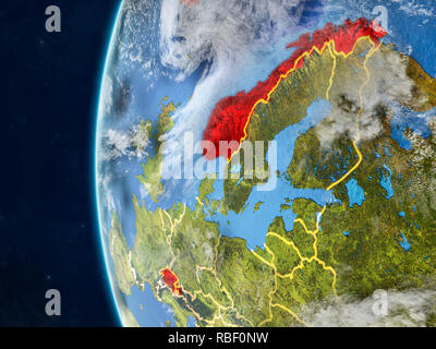 EFTA-Ländern von Speicherplatz auf dem Modell des Planeten Erde mit Ländergrenzen und sehr detaillierten Planeten und Wolken. 3D-Darstellung. Elemente dieser Stockfoto