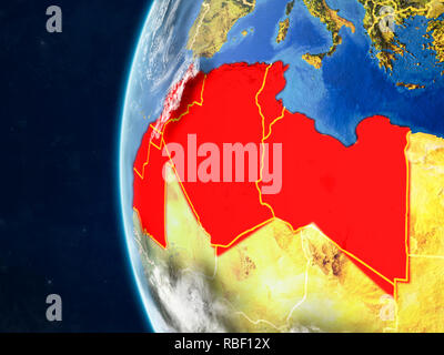 Maghreb von Speicherplatz auf dem Modell des Planeten Erde mit Ländergrenzen und sehr detaillierten Planeten und Wolken. 3D-Darstellung. Elemente dieser Stockfoto