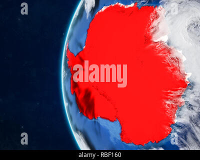 Antarktis vom Platz auf Modell des Planeten Erde mit Ländergrenzen und sehr detaillierten Planeten und Wolken. 3D-Darstellung. Elemente dieser Ima Stockfoto