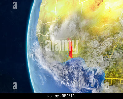 Togo aus dem Weltraum auf dem Modell des Planeten Erde mit Ländergrenzen und sehr detaillierten Planeten und Wolken. 3D-Darstellung. Elemente dieses Bild Fell Stockfoto