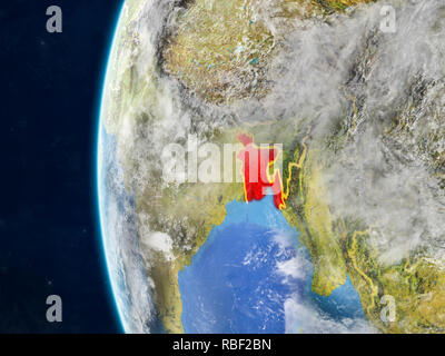 Bangladesch von Speicherplatz auf dem Modell des Planeten Erde mit Ländergrenzen und sehr detaillierten Planeten und Wolken. 3D-Darstellung. Elemente dieser Ima Stockfoto