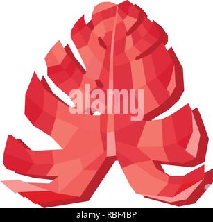 Florale Vector Illustration einer monstera verlassen, Koralle Farbe und Low Poly Stil. Stock Vektor