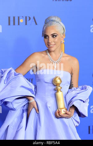 Beverly Hills, CA, USA. 6. Januar, 2019. LOS ANGELES - JAN 6: Lady Gaga bei den Golden Globe Awards 2019 - Presse Zimmer im Beverly Hilton Hotel am 6. Januar 2019 in Beverly Hills, CA Credit: Kay Blake/ZUMA Draht/Alamy leben Nachrichten Stockfoto