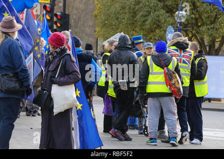 London, Großbritannien. 9 Jan, 2019. Gelbe weste Demonstranten sind vor dem Haus des Parlaments während des Protestes gesehen. Pro- und Anti-Brexit Demonstranten sammeln außerhalb der Häuser des Parlaments als sinnvolle Abstimmung Debatte in den Häusern der Commons beginnt, die am Ende des 5 Tages Debatte der MPs auf Premierminister, Theresa's kann Brexit deal stimmen wird. Credit: Dinendra Haria/SOPA Images/ZUMA Draht/Alamy leben Nachrichten Stockfoto