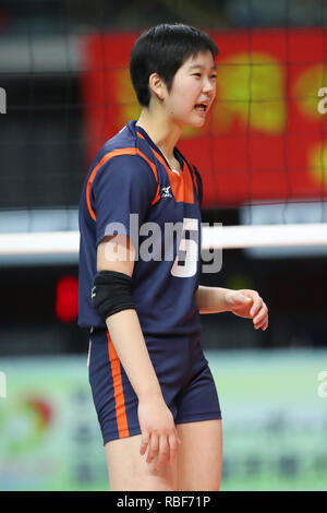 Musashino Wald Sport Plaza, Tokio, Japan. 6. Januar, 2019. Juka (Nomiyama), 6. JANUAR 2019 - Volleyball: Die 71 All Japan's High School Volleyball Meisterschaft zwischen Seiei 0-2 Kagoshima Minami an der Musashino Wald Sport Plaza, Tokio, Japan. Credit: YUTAKA/LBA SPORT/Alamy leben Nachrichten Stockfoto