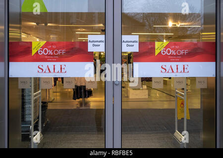 Norwich, UK. 10. Januar, 2019. Marks und Spencer store in Norwich heute nach Berichterstattung Xmas Verkaufszahlen Credit: Jason Bye/Alamy leben Nachrichten Stockfoto