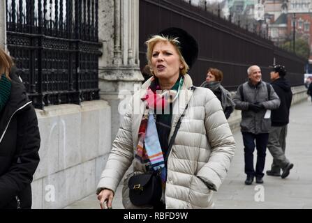 Westminster, London, Großbritannien. 10. Jan 2019. Anna SourbyConservative MP zurück an das Europäische Parlament im Anschluß an eine friedliche Begegnung mit Pro- und Anti Brexit Demonstranten auf College Green, Westminster, London.UK Credit: michael Melia/Alamy leben Nachrichten Stockfoto