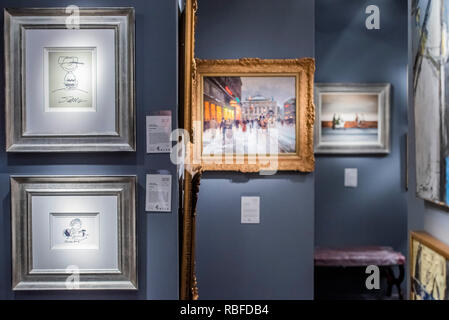 London, Großbritannien. 10. Jan 2019. Charles Shultz Erdnüsse Karikaturen, in Haynes Kunst und andere Werke - die Mayfair Antiquitäten & Fine Art Fair, London Marriott Hotel Grosvenor Square. Credit: Guy Bell/Alamy leben Nachrichten Stockfoto