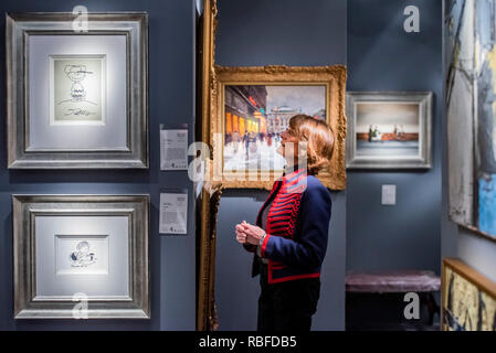 London, Großbritannien. 10. Jan 2019. Charles Shultz Erdnüsse Karikaturen, in Haynes Kunst und andere Werke - die Mayfair Antiquitäten & Fine Art Fair, London Marriott Hotel Grosvenor Square. Credit: Guy Bell/Alamy leben Nachrichten Stockfoto