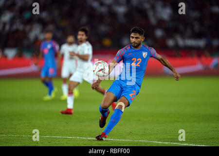 Januar 10, 2019: Anas Edathodika von Indien während der VAE v Indien im Zayed Sports City Stadium in Abu Dhabi, VAE, AFC Asian Cup, asiatische Fußball-Meisterschaft. Ulrik Pedersen/CSM. Stockfoto