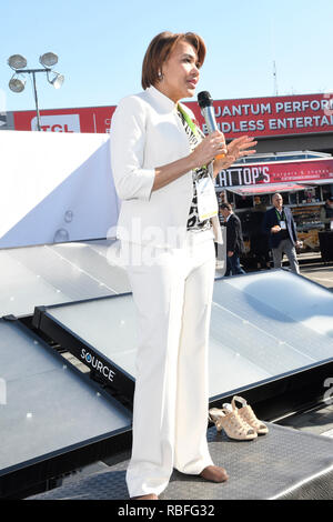 Las Vegas, NV, USA. 10 Jan, 2019. Bürgermeister von Flint Michigan, Karen Weber spricht an der Null Masse Wasser stand während der CES 2019 in Las Vegas, Nevada am 10. Januar 209. Credit: Damairs Carter/Medien Punch/Alamy leben Nachrichten Stockfoto