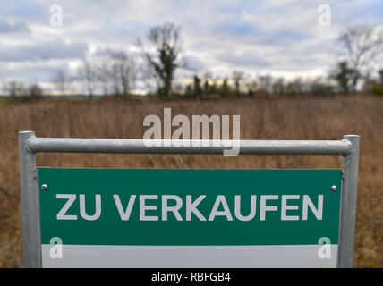 10 Januar 2019, Brandenburg, Frankfurt (Oder): Es gibt ein Schild "Zum Verkauf" auf ein leeres Grundstück. Foto: Patrick Pleul/dpa-Zentralbild/ZB Stockfoto