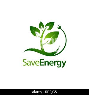 Energie sparen Stammzellen Blätter mit Netzstecker Symbol logo Konzept Design vorlage Idee Stock Vektor