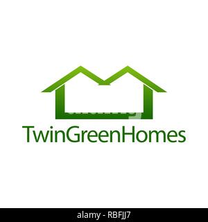 Twin grüne Häuser. Immobilien Haus Symbol logo Konzept Design vorlage Idee Stock Vektor