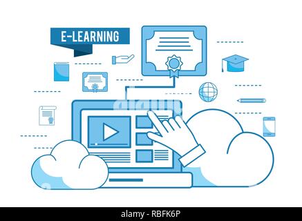 Computer website Video mit Diplom und Bleistift Stock Vektor