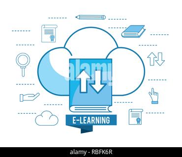Bildung Buch mit Cloud Last und Bleistift Stock Vektor