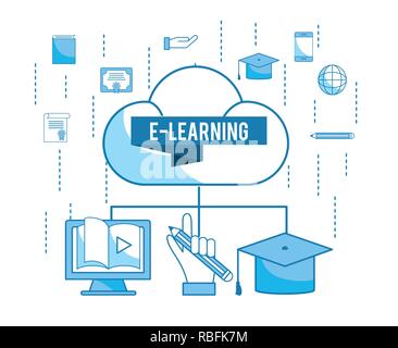 Last cloud mit elearning Technologien für das Bildungswesen Stock Vektor