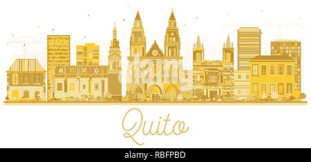 Quito Ecuador Skyline der Stadt Silhouette mit goldenen Gebäude isoliert auf Weiss. Vector Illustration. Business Travel und Tourismus Konzept. Stock Vektor