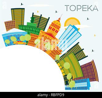 Topeka Kansas USA Stadt Skyline mit Farbe Gebäude, blauer Himmel und Kopieren. Vector Illustration. Stock Vektor