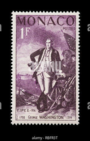 Briefmarke aus Monaco, George Washingiton, erster Präsident der Vereinigten Staaten. Stockfoto