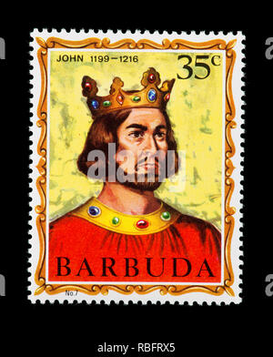 Briefmarke von Barbuda, John, ehemaliger König von England. Stockfoto