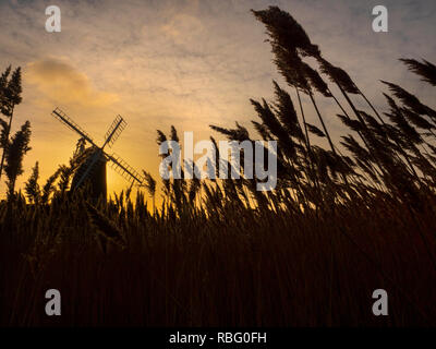 Cley Windmill und Cley Marshes Nature Reserve an der Nordküste von Norfolk England Großbritannien Stockfoto