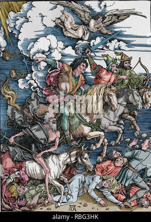 Die Reiter der Apokalypse. Zu bringen Tod, Hunger, Krieg und Eroberung sprach zu den Menschen. Von A.Dürer. 1498. Stockfoto