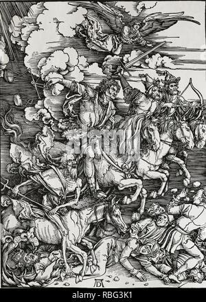 Die vier Reiter der Apokalypse. Holzschnitt von Albrecht Dürer. 1498. Stockfoto