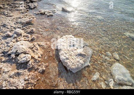 Kristallines Salz Felsen entlang der Küste des Toten Meeres, Israel. Stockfoto