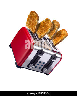 Toast knallen aus einem Toaster, Schuß in einer kreativen Art und Weise Stockfoto