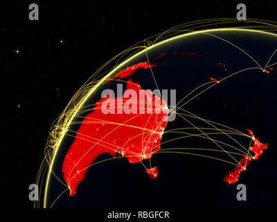 Australien auf dunkle Erde mit Netzwerk für interkontinentale Verbindungen. 3D-Darstellung. Elemente dieses Bild von der NASA eingerichtet. Stockfoto