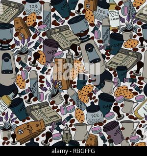 Bunte vektor Hand gezeichnet nahtlose Muster mit Coffee Shop doodles Abbildung Stock Vektor