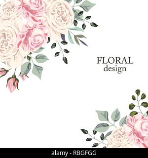Grußkarte mit Rosen, Aquarell, können als Einladungskarte für Hochzeit, Geburtstag und andere Urlaub und Sommer Hintergrund verwendet werden. Vektor illustratio Stock Vektor